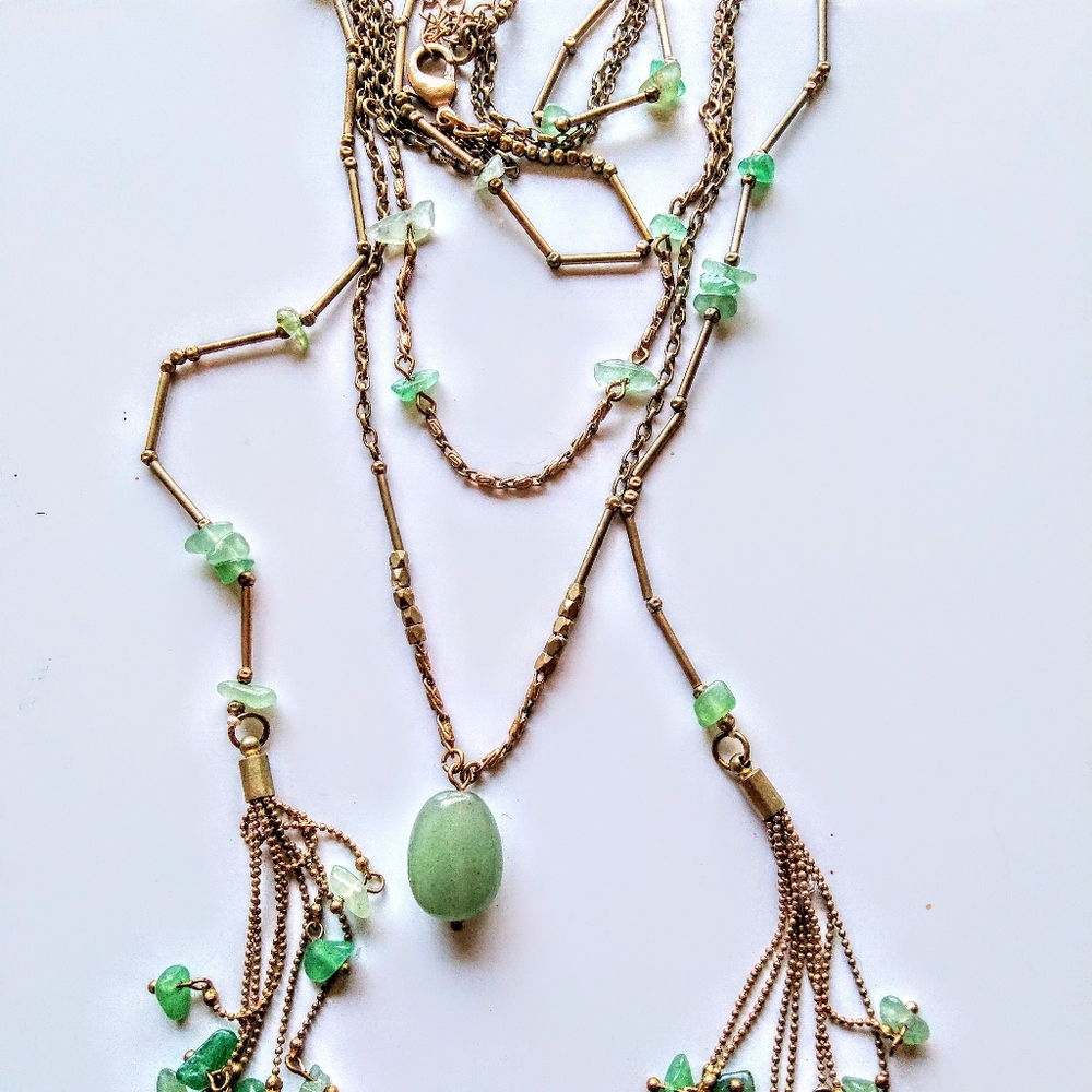Aventurine stone Matt Gold Tassle Necklace